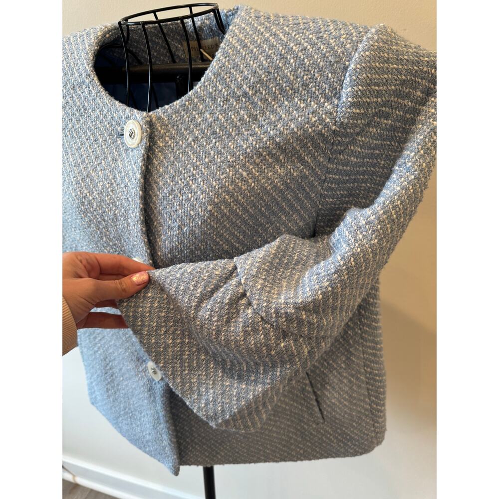 Appleseed’s Blue Textured Tweed Jacket Cropped Career Blazer Size 12 NWT - Picture 3 of 6
